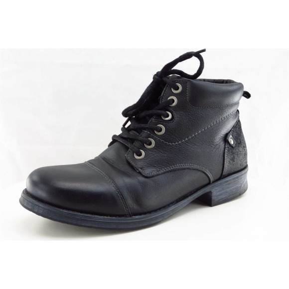 J.Koda Sz‎ 42 M Black Round Toe Ankle Boots Leather Men - Picture 1 of 12